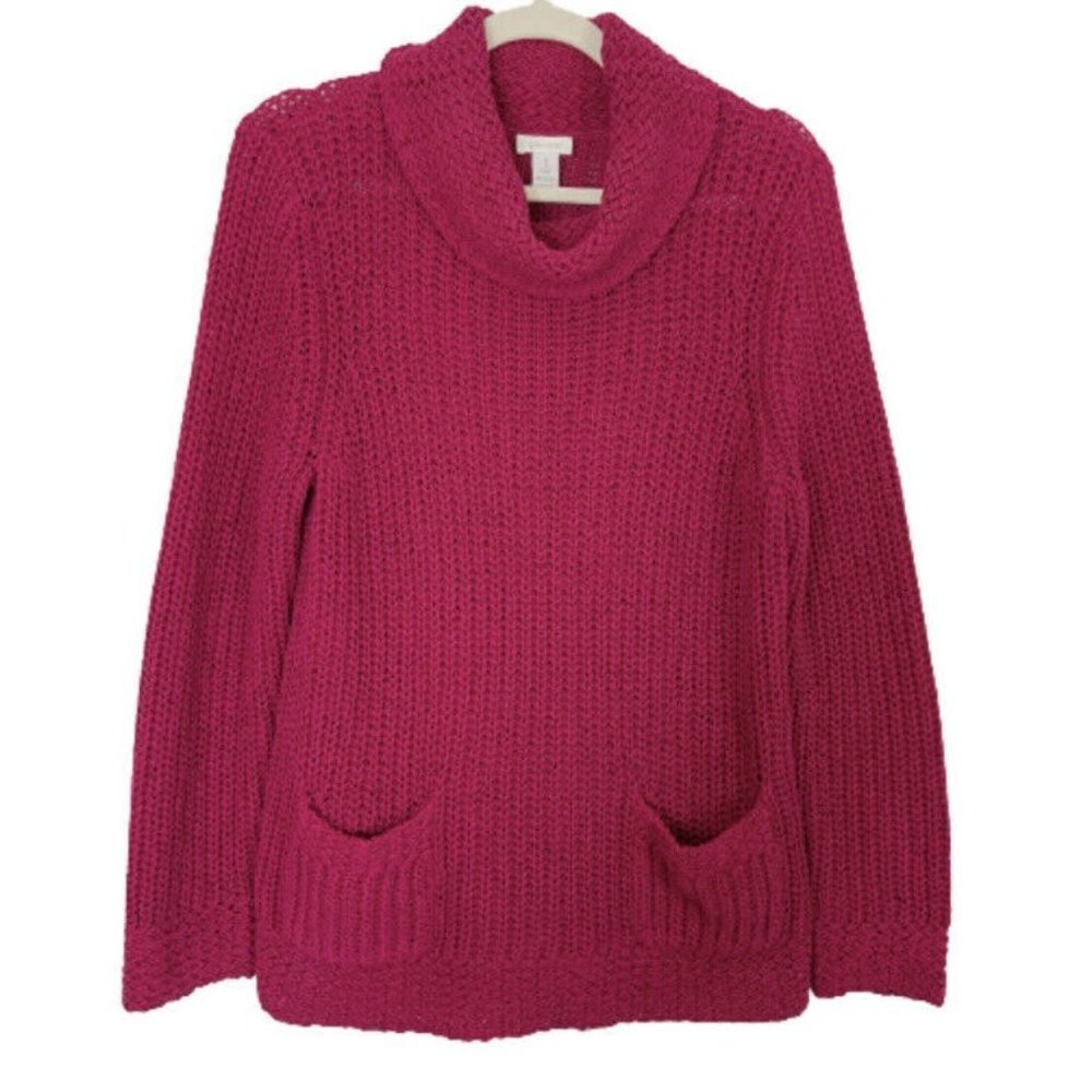 Chicos‎ Cowl Neck Sweater Womens Size 1 US 8 Medium Berry Pink Knit